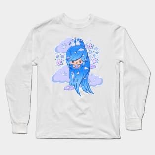 Cute blue cloud bubble head girl in kawaii style Long Sleeve T-Shirt